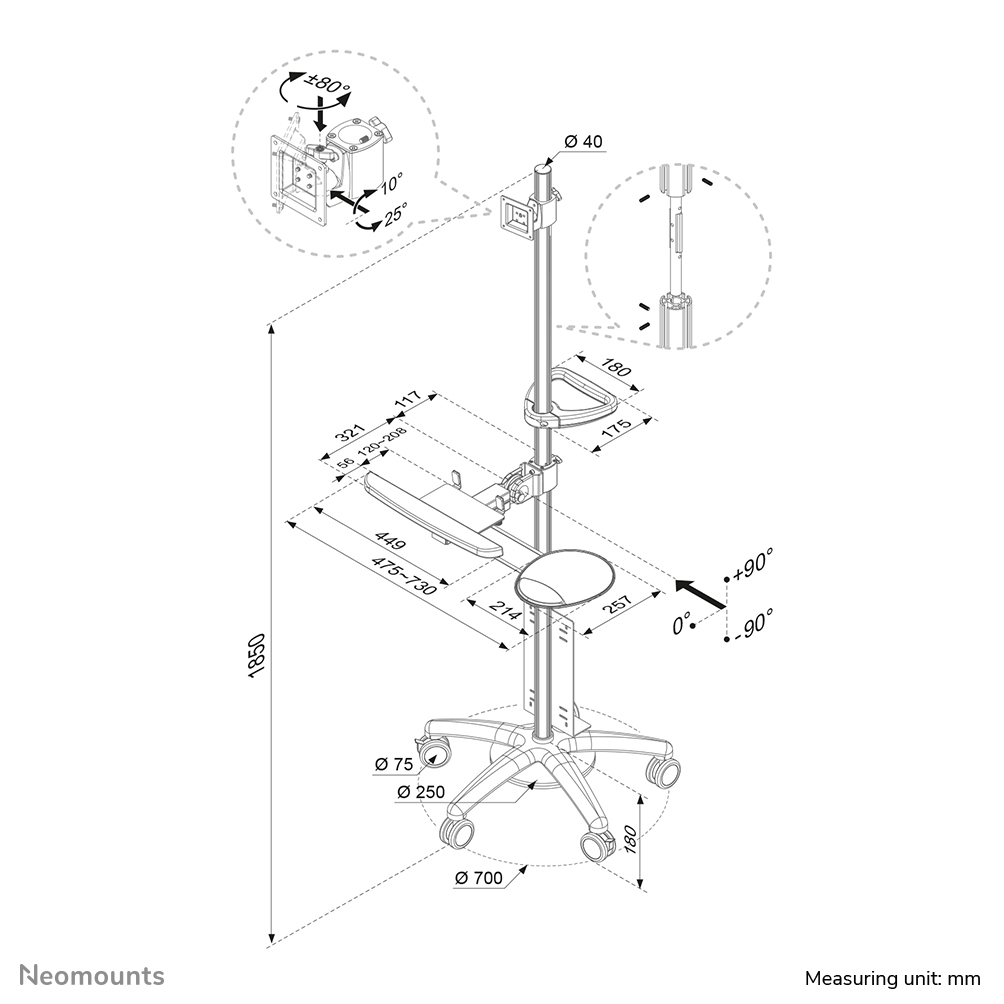 Neomounts FPMA-MOBILE1800 Station de travail mobile 10-27"